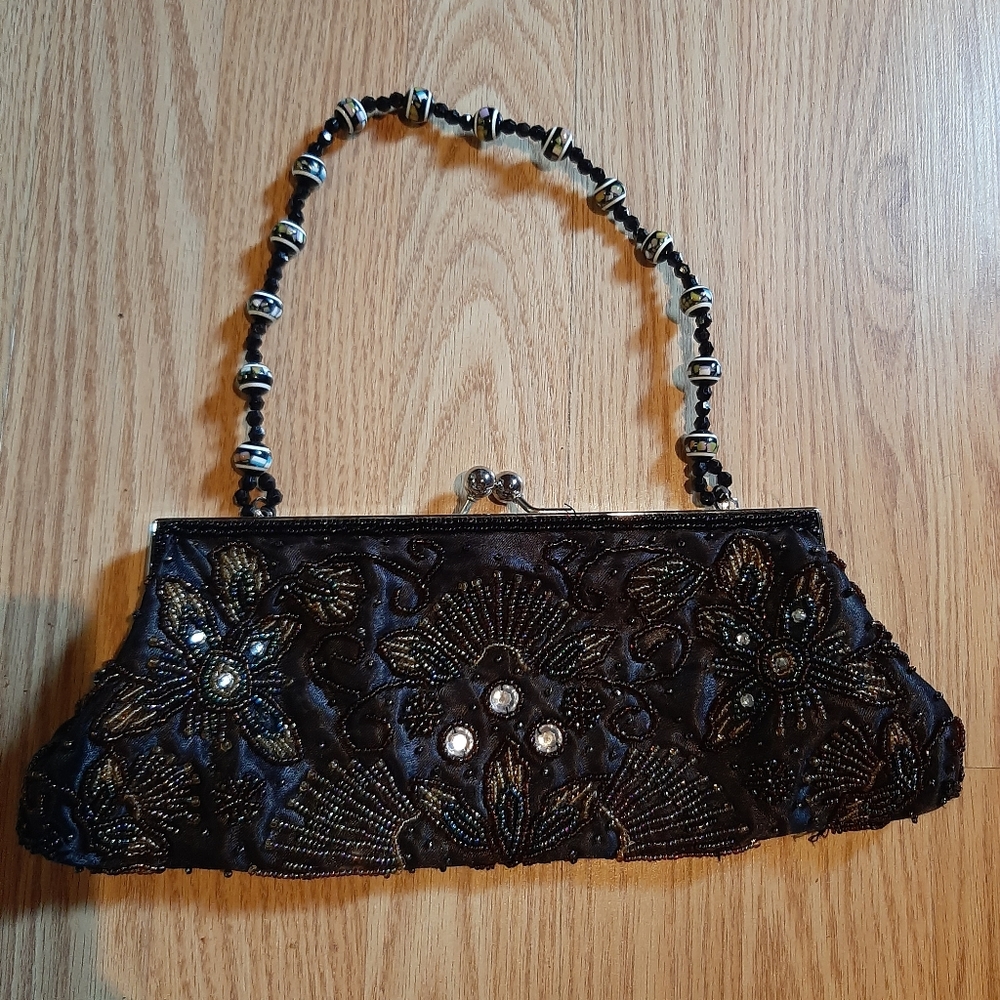 Iridescent Beaded Flower Handbag Bead Strap